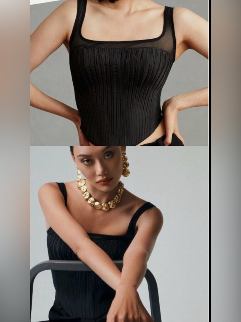Anthropologie Geisha Designs Black Pleated Square-Neck Corset